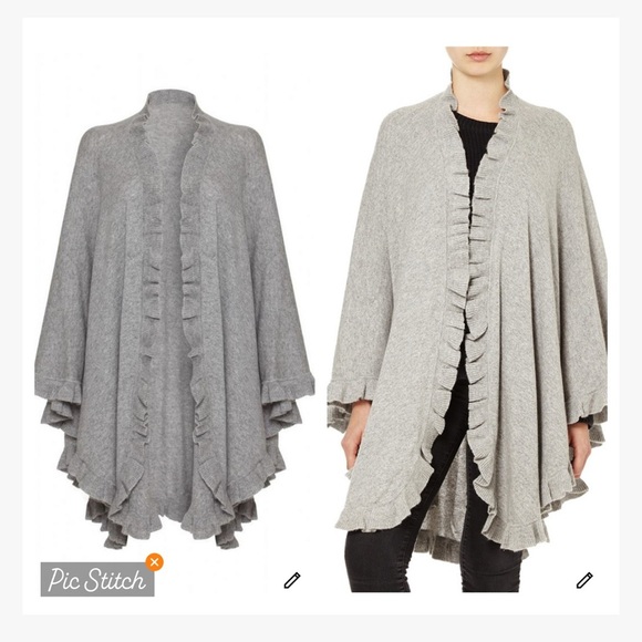 Lona Scott Cashmere Frilly Ruffled Cape Gray - Picture 1 of 8